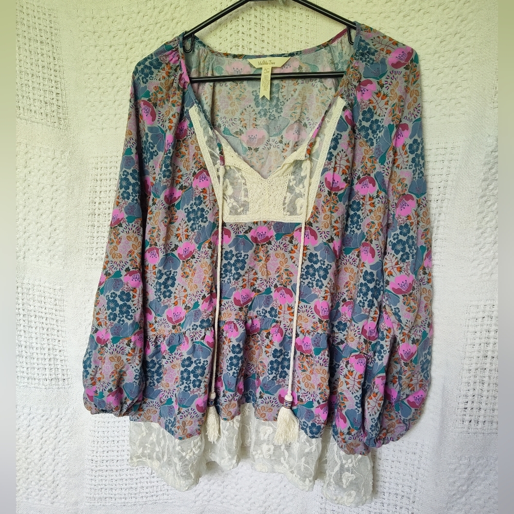 Matilda Jane Sew Perfect Lace Floral Peasant Blouse Size Large Long Slee…